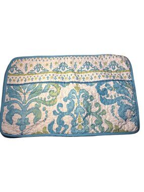 Quilted Pillowcases Blue Green Damask 29 x 20" Set of 2 Handmade Cottage Country